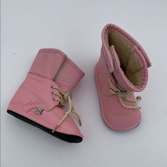 Jack and Lily Pink leather toddler Boots barefoot first walkers flexible - Picture 1 of 10